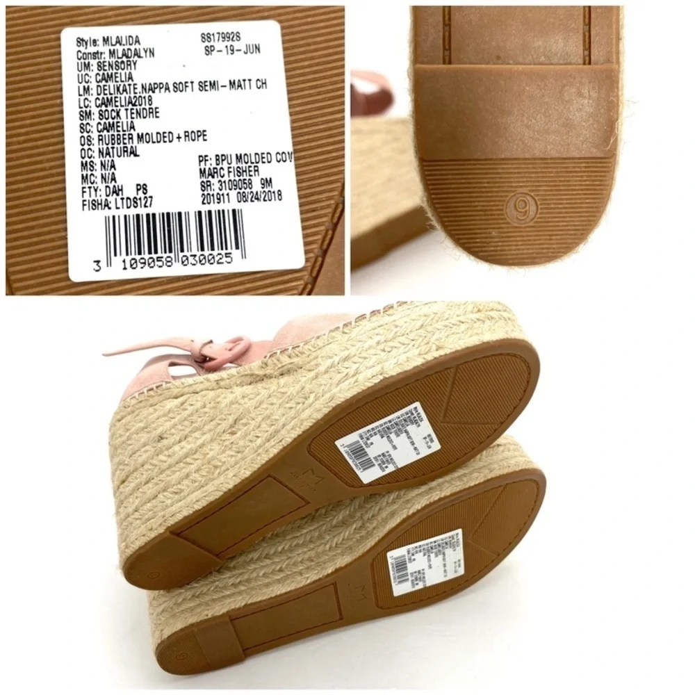 MARC Fisher Alida Suede Platform Wedge Espadrilles Sandals Dusty Pink Size 9 New